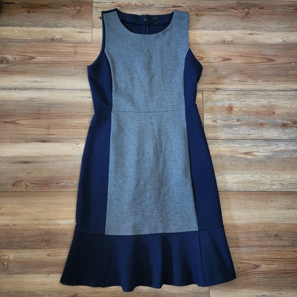 J. Crew Dress Women's 6 Navy Blue Gray Sleeveless Knit Colorblock
